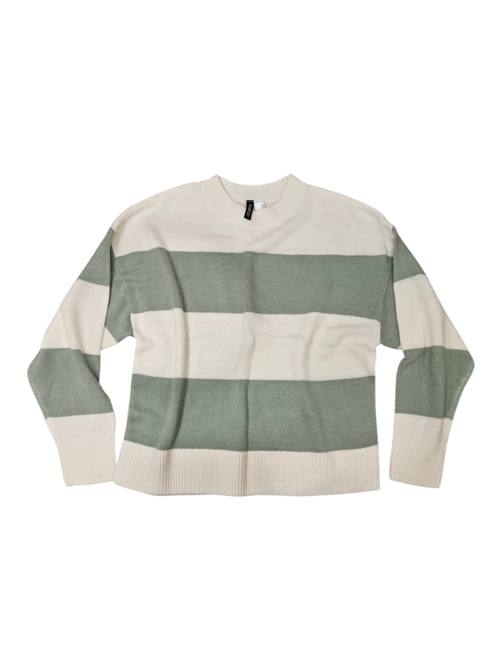 Striped Crewneck Sweater in White and Sage - H&M